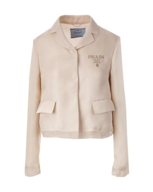 Prada Natural Logo-Print Silk Jacket