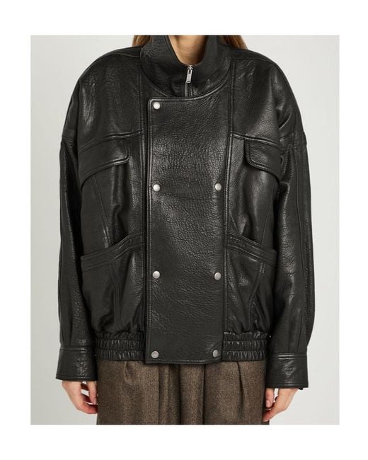Saint Laurent Black Double-Breasted Grained Leather Jacket