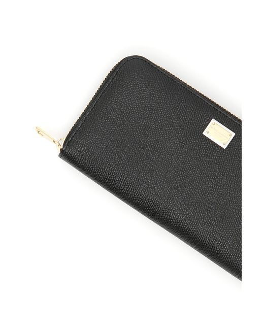 Dolce & Gabbana Black Logo Plaque Zip-Around Wallet