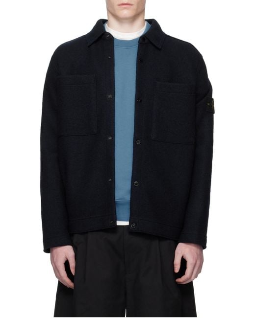 Stone Island Blue Logo Patch Buttoned Cardigan for men