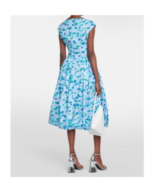 Marni Blue Floral Cotton Poplin Midi Dress
