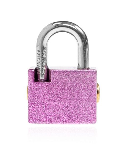 Balenciaga Pink Logo Detailed Padlock Keychain