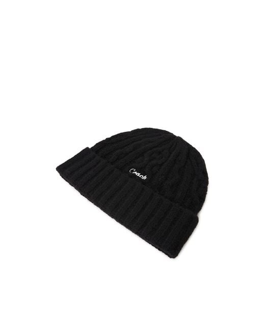 COACH Black Turn-Up Knit Hat for men