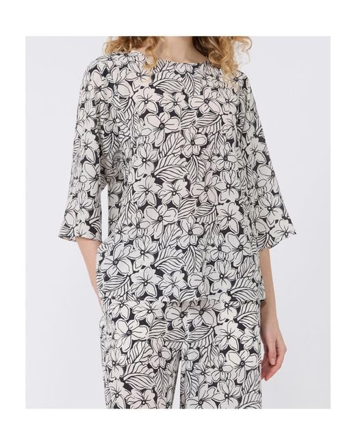 Weekend by Maxmara White Floral-Print Silk Blouse