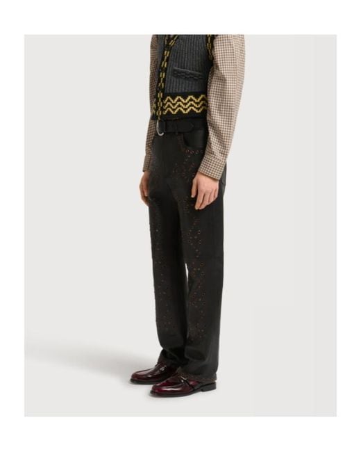 Marni Black Leather Trousers With Studded Front for men