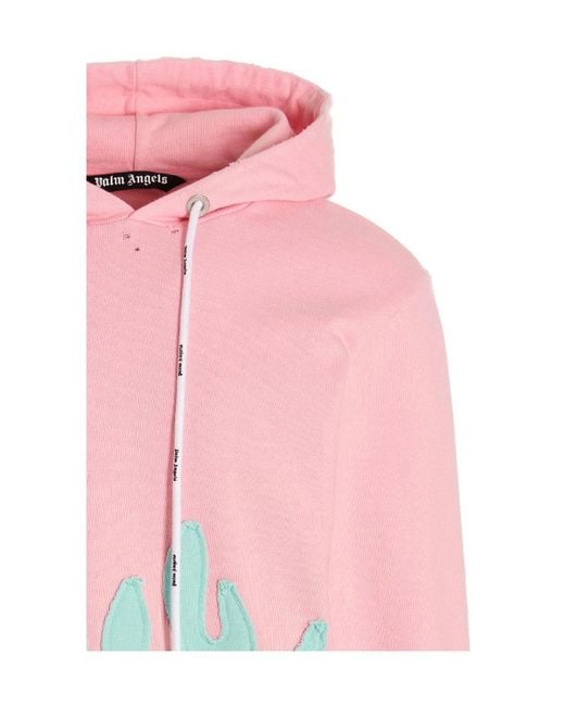 Palm Angels Pink Layered Flames Long-Sleeved Hoodie for men
