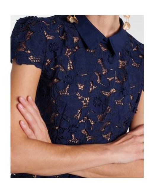 Self-Portrait Blue Belted Lace Midi Dress