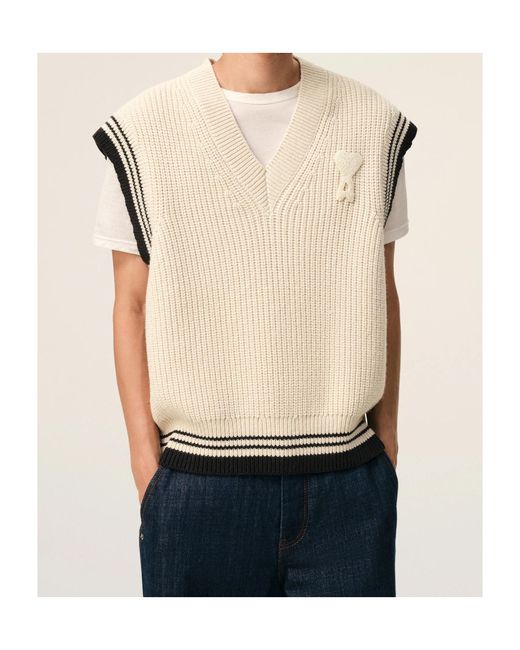 AMI Natural Ami Ami De Coeur V-Neck Knitted Top for men