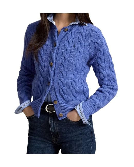 Polo Ralph Lauren Blue Pony Cable-Knit Cardigan