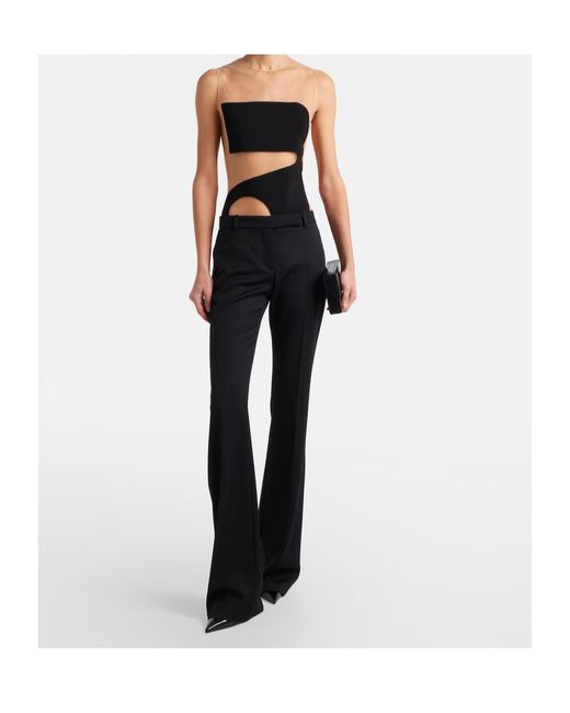 Courreges Black Satin And Tulle Bodysuit