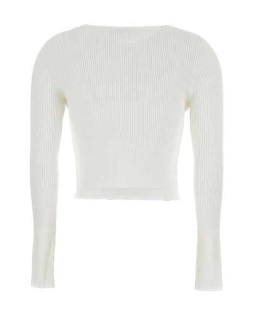 Elisabetta Franchi White Micro-Braided Knit Cardigan
