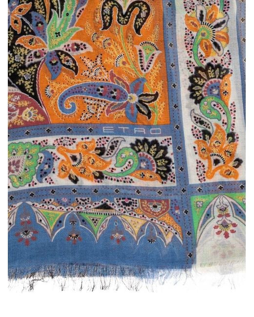 Etro Blue Paisley Patterned Scarf
