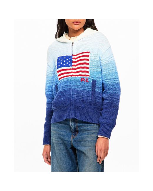 Polo Ralph Lauren Blue Knit Hooded Zip-Up