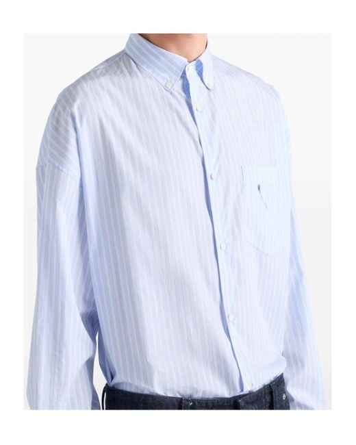 Prada Blue Striped Cotton Shirt for men