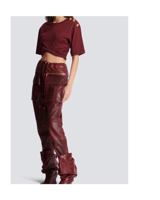 Balmain Red Cropped Tie T-Shirt