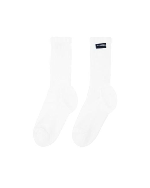 Jacquemus White Logo-Patch Ribbed Socks for men