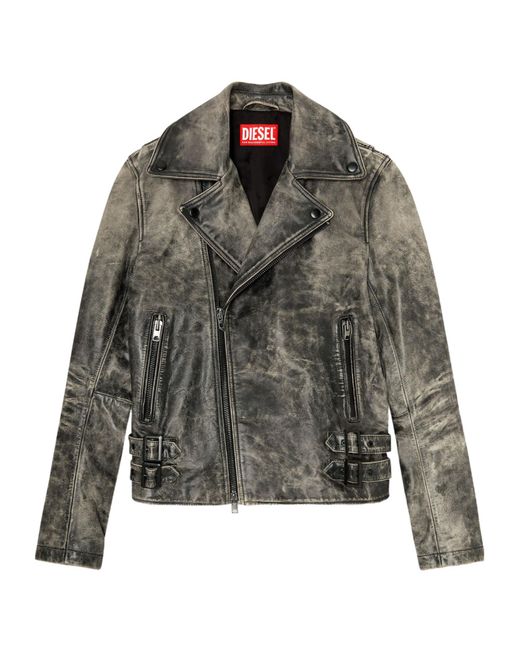 DIESEL Gray Apos;S Treated Leather Biker Jacket for men