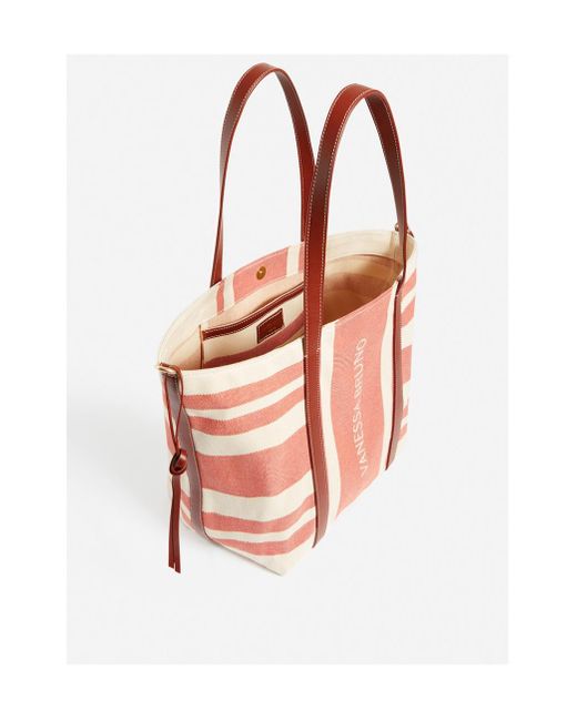 Vanessa Bruno Pink Striped Leather-Trimmed Tote Bag