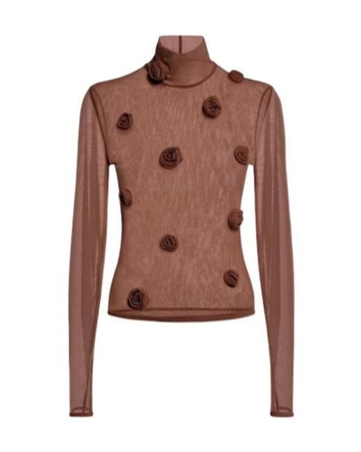 Blumarine Brown Three-Dimensional Floral Decorative T-Shirt