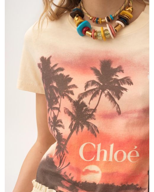 Chloé Pink Chloé Sunset Printed Crewneck T-Shirt
