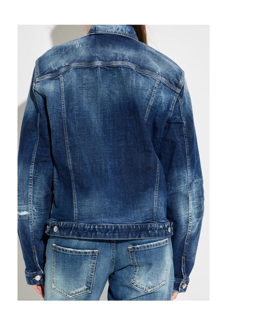 DSquared² Blue Buttoned Distressed Denim Jacket