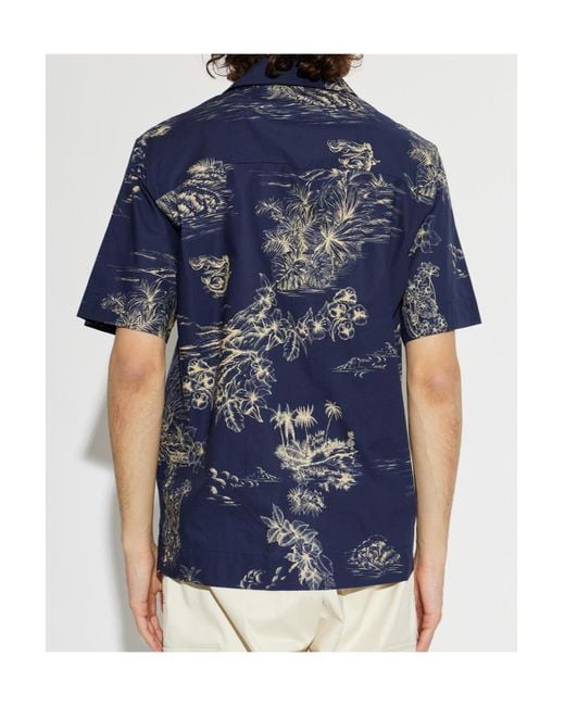 Moncler Blue Floral Printed Short-Sleeved Shirt for men