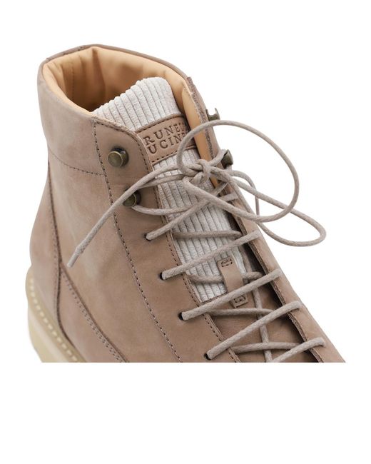 Brunello Cucinelli Brown Logo Patch Lace-Up Ankle Boots for men