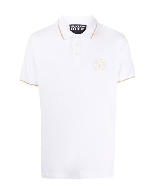 Versace Jeans White Chest Logo-Patch Polo Shirt for men