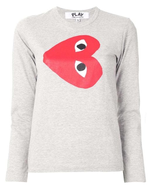 COMME DES GARÇONS PLAY Gray Logo-Print Crew Neck Top