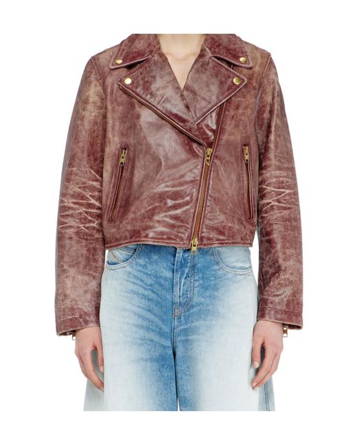 DIESEL Red Lunatic Crackled Biker Leather Jacket