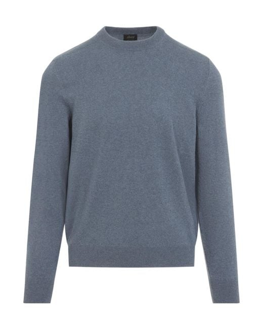 Brioni Blue Cashmere Crew-Neck Sweater for men
