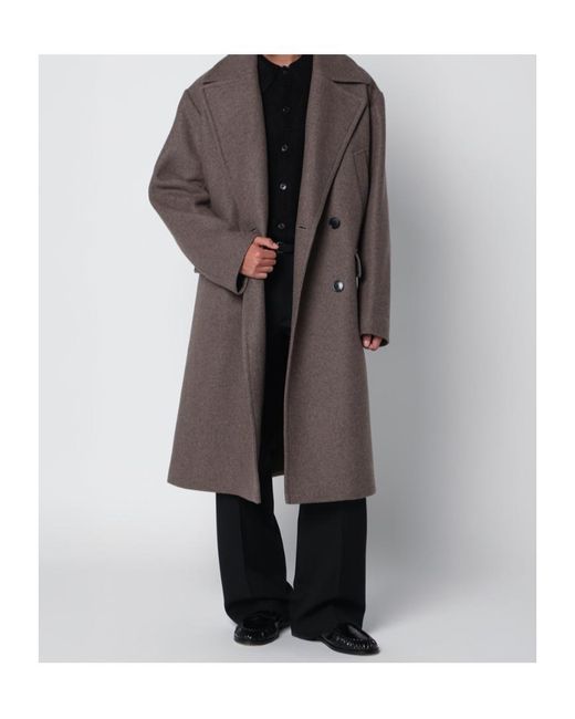 Dries Van Noten Gray Taupe Double-Breasted Coat for men