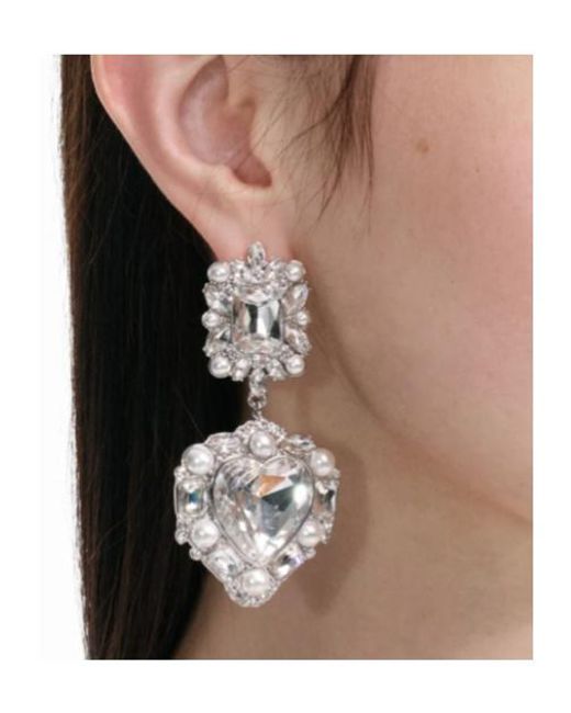 Self-Portrait White Crystal Pearl Tiered Heart Earrings