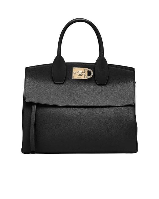 Ferragamo Black Gancini Buckle Handbag
