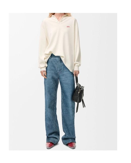 Loewe White Long-Sleeved Knitted Polo Jumper