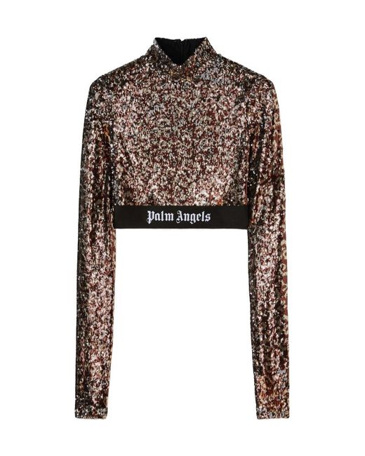 Palm Angels Black Sequin Embellished Cropped Top