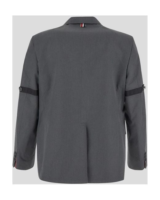 Thom Browne Gray Notched-Lapels Single-Breasted Blazer for men