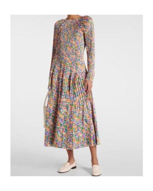 Plan C Natural Floral Pleated Midi Dress