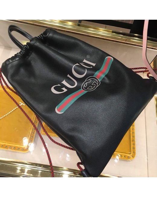 Gucci Black Logo Drawstring Backpack