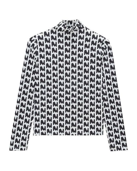 MSGM Black Stretch High Neck T-Shirt With Print