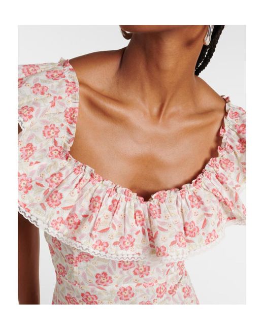 Rixo Pink Floral Ruffle Dress