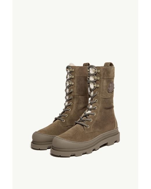 Moncler Brown Vera High Suede Shearling Lace-Up Boots
