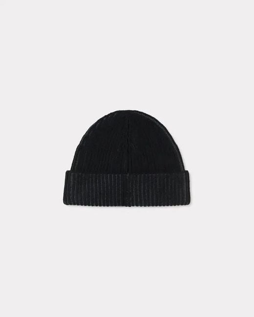 KENZO Black Logo Patch Beanie for men