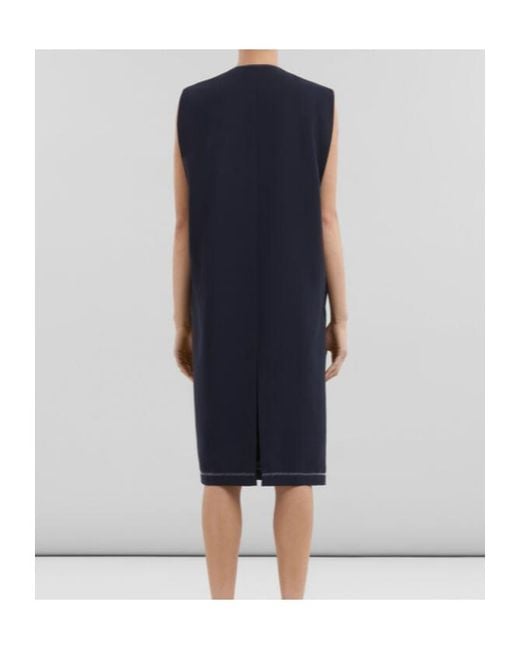 Marni Blue V-Neck Sleeveless Midi Dress