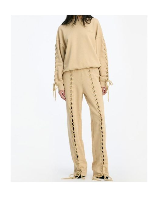 ROTATE BIRGER CHRISTENSEN Natural Lace-Up Sleeve Logo Embroidered Sweatshirt