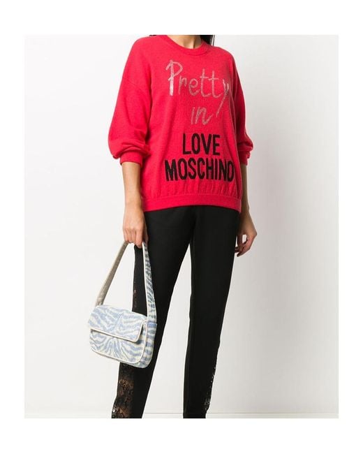 Moschino Red Crystal Decorated Logo-Inlaid Pullover