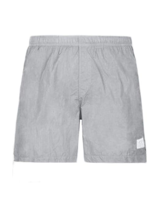 C P Company Gray Logo-Patch Elasticated-Waist Shorts for men