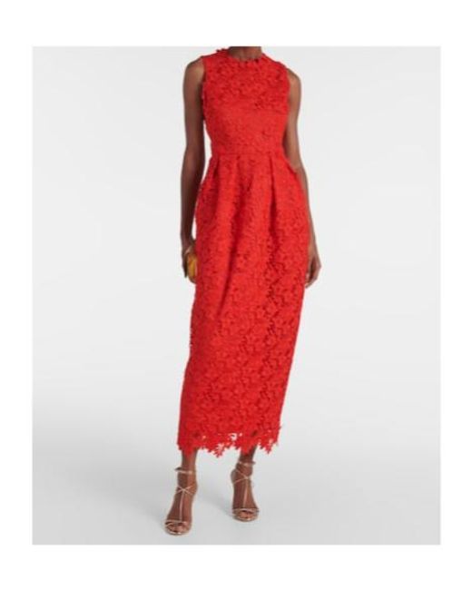 Safiyaa Red Alani Lace Midi Dress