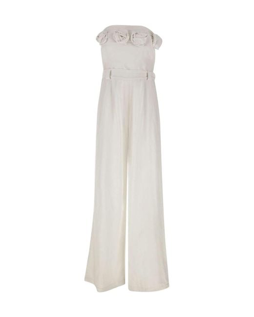Kaos White Rose Motif Strapless Jumpsuit