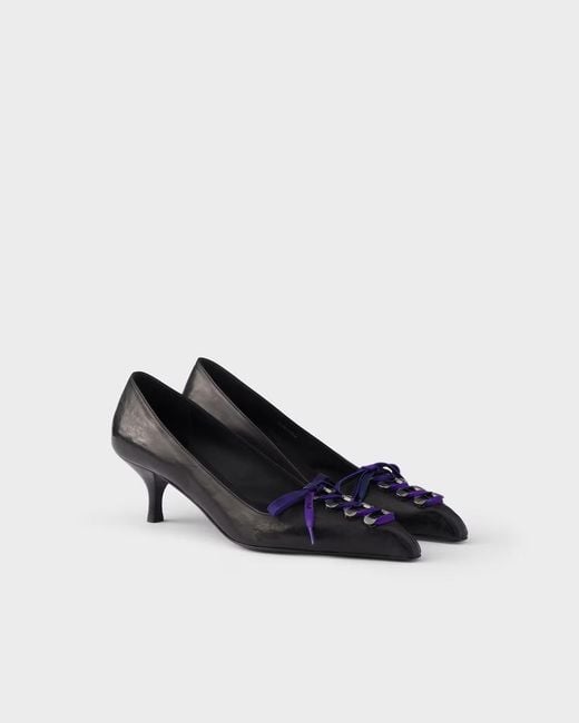 Prada Black Antiqued Leather Pumps